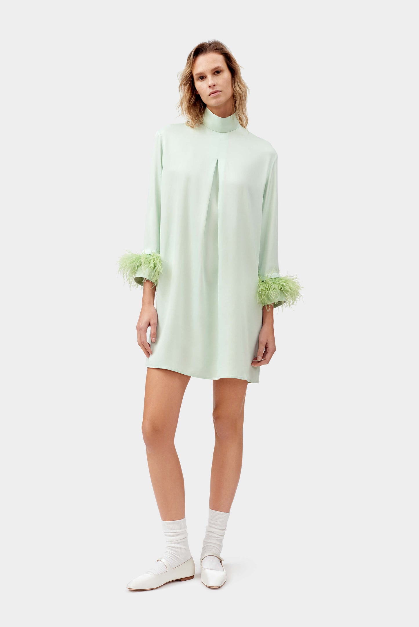 Party Shirt Dress with Detachable Feathers in Mint