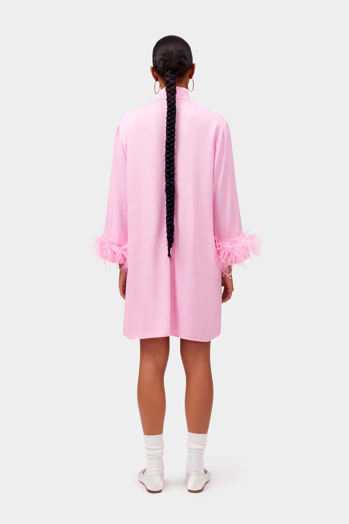 Party Shirt Dress with Detachable Feathers in Pink
