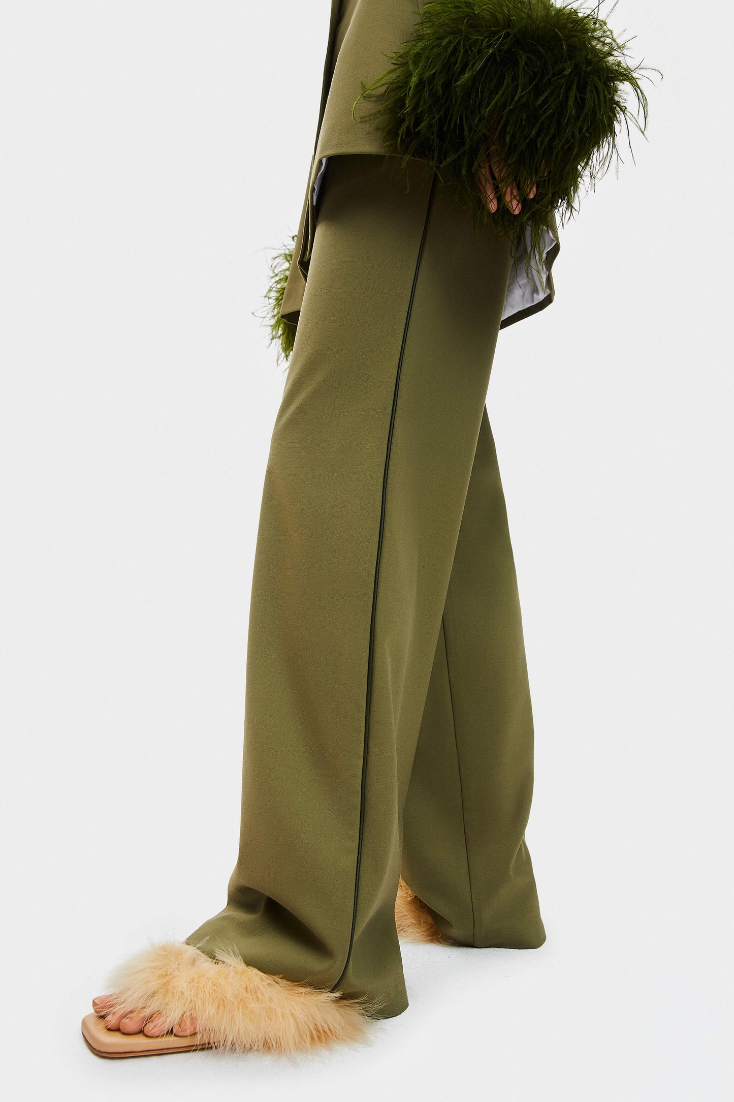 Off the Duty Pants with Piping in Green
