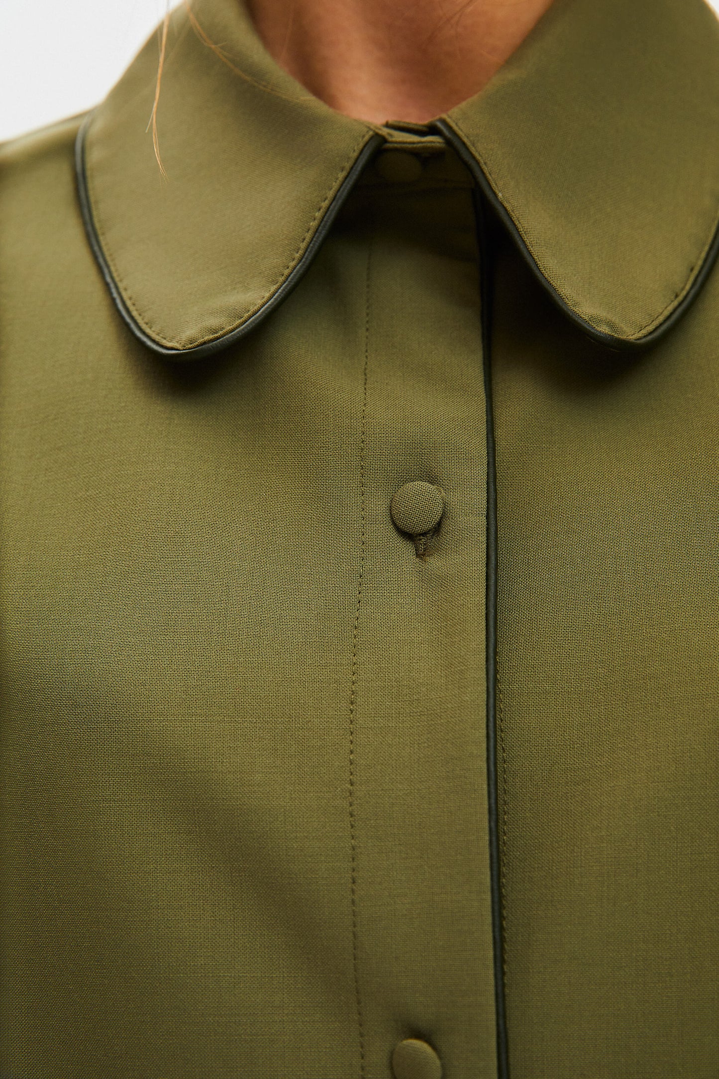 Off the Duty Shirt with Piping in Green