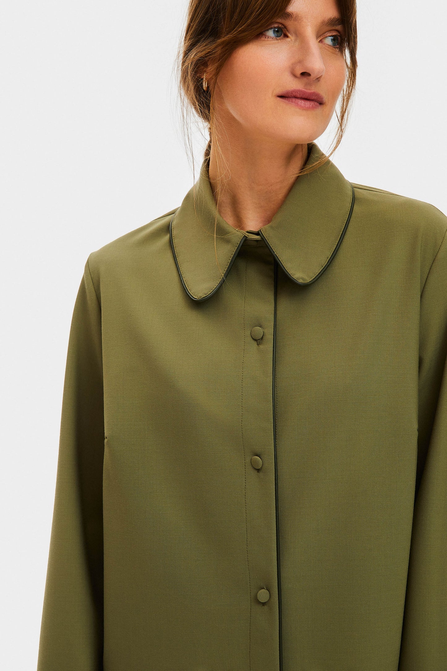 Off the Duty Shirt with Piping in Green