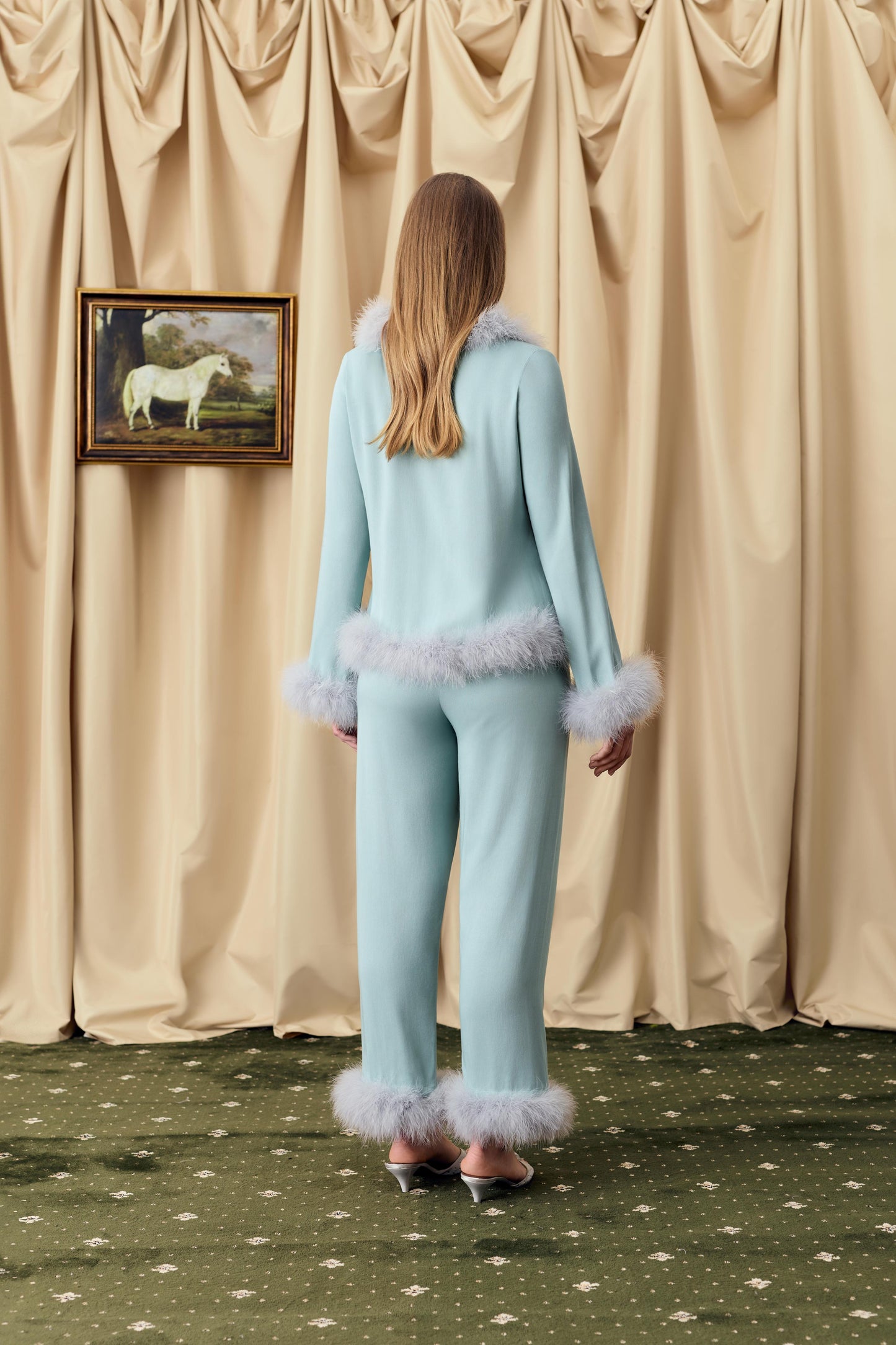 Venus in Love Blouse with Feathers in Dove Blue