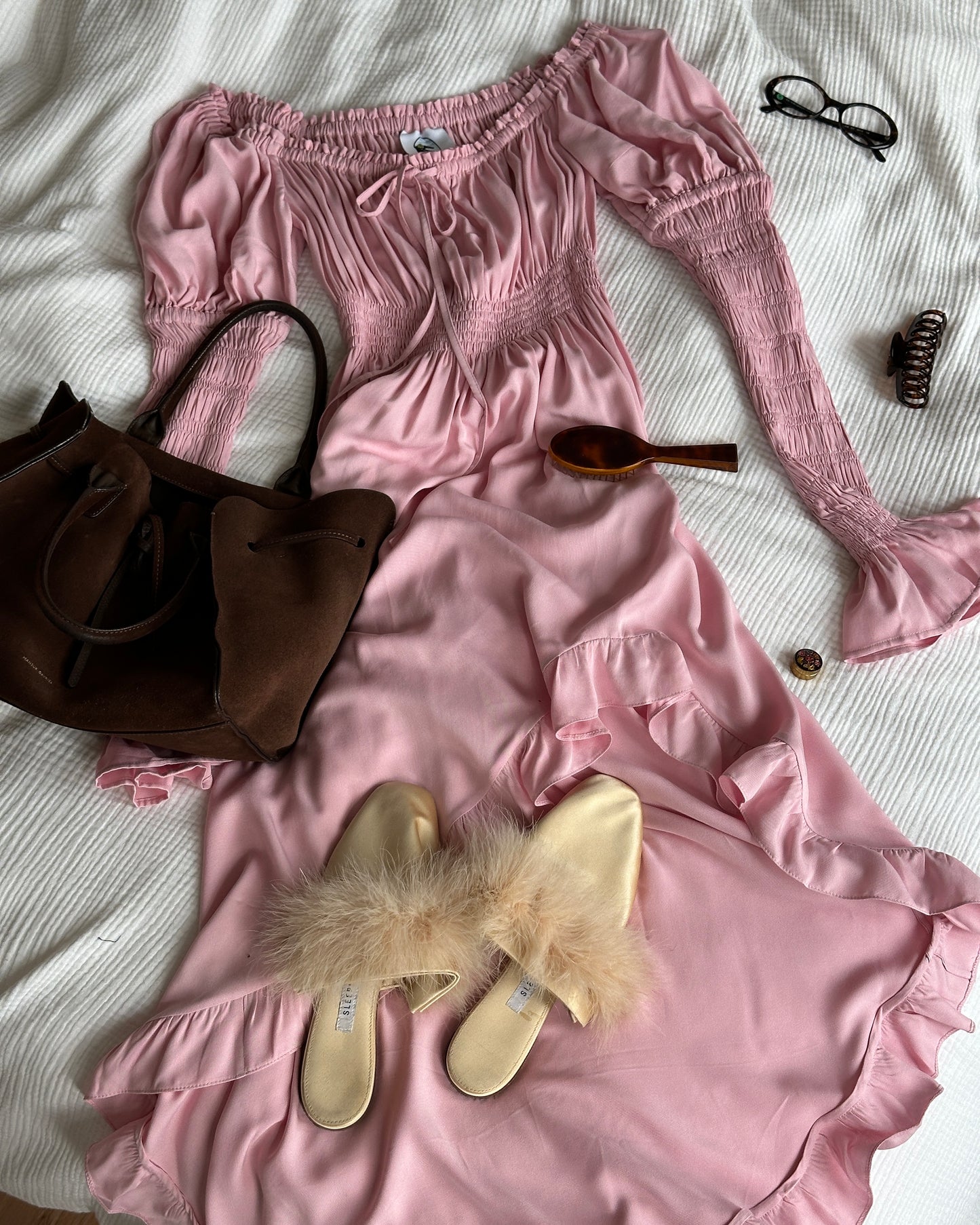 Wild Angel Shirred Asymmetric Dress in Pink