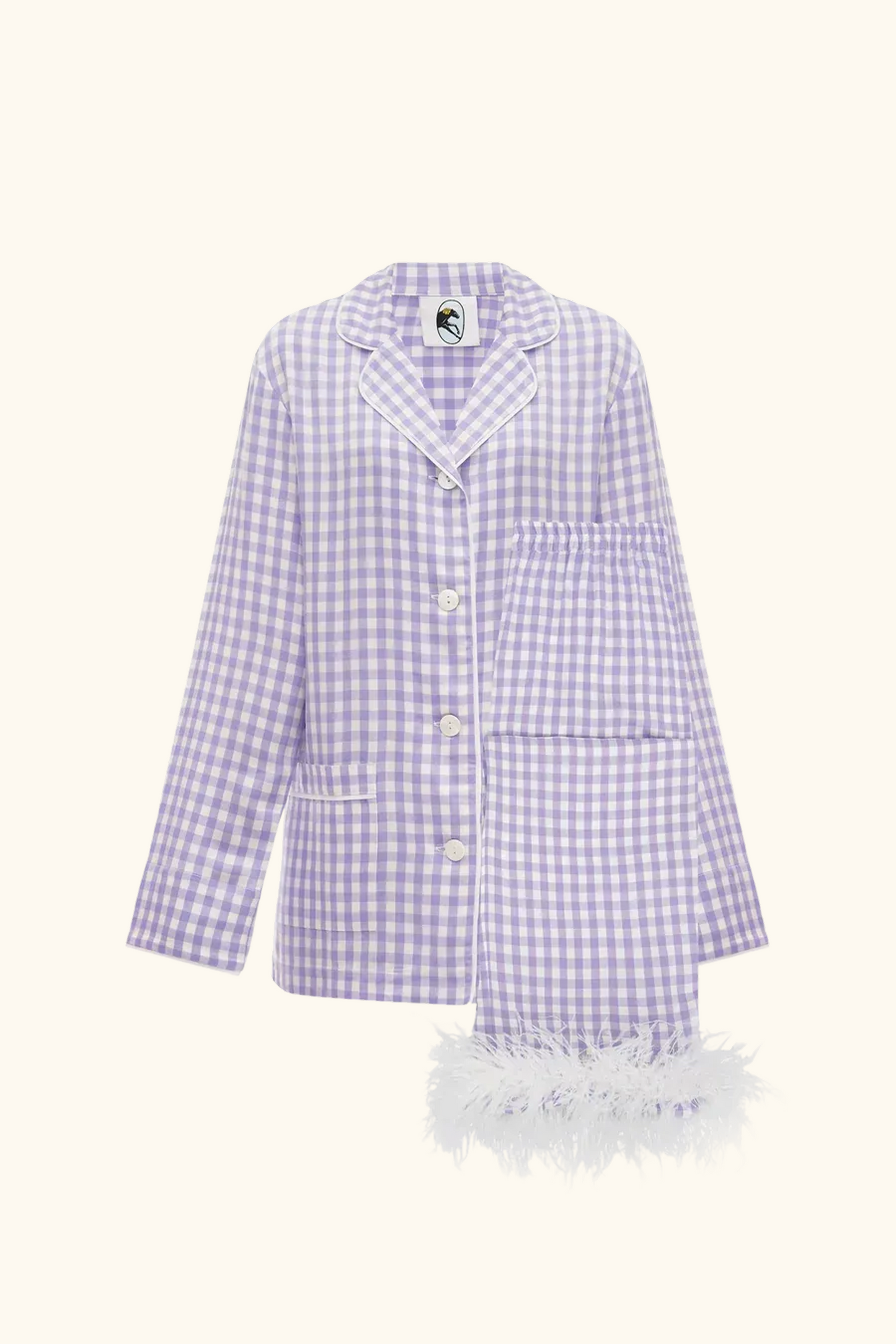 Party Pajamas Set with Detachable Feathers in Lavender Vichy