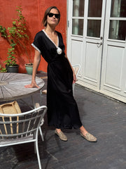 The Genus Rosa Satin Dress in Black