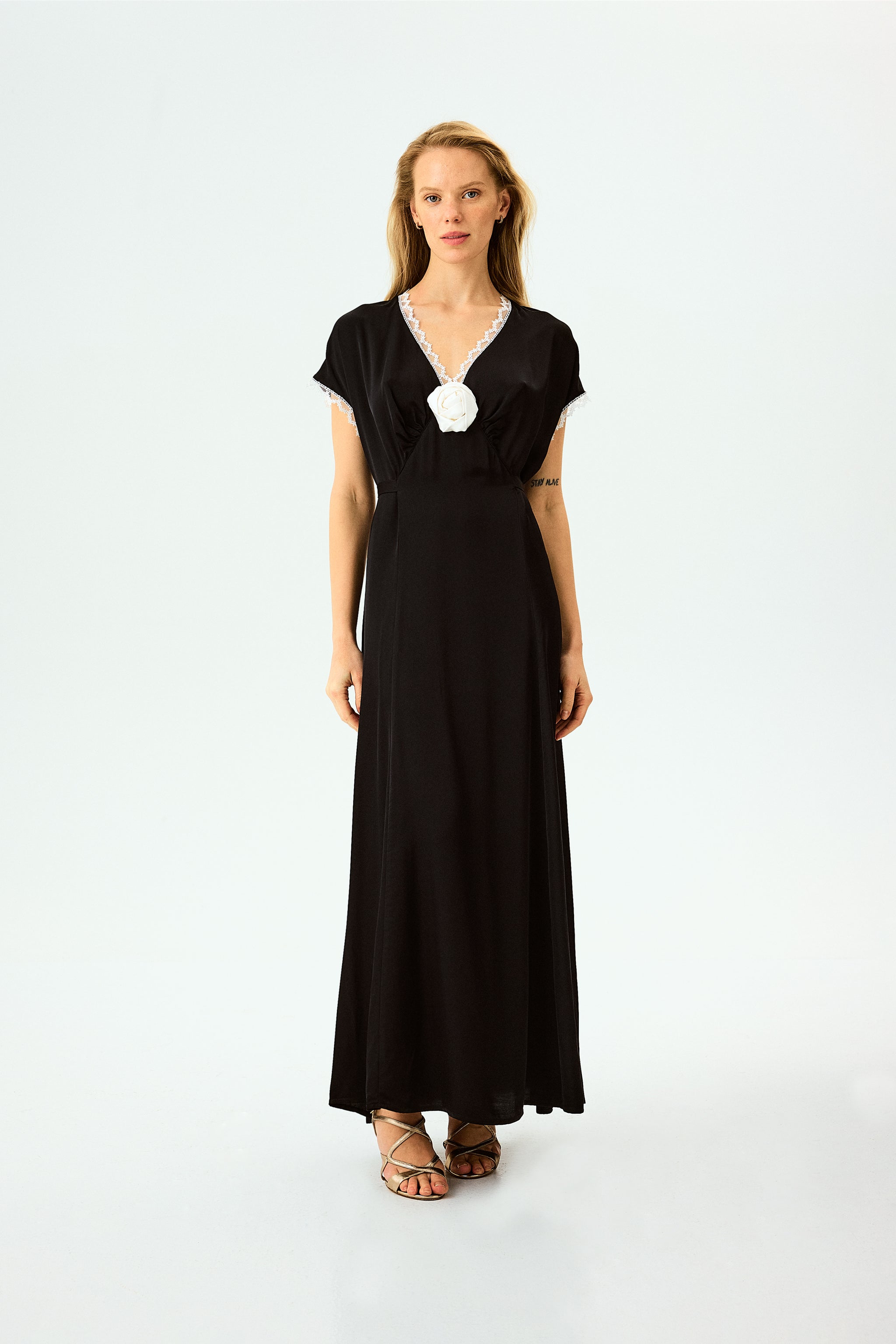 The Genus Rosa Satin Dress in Black