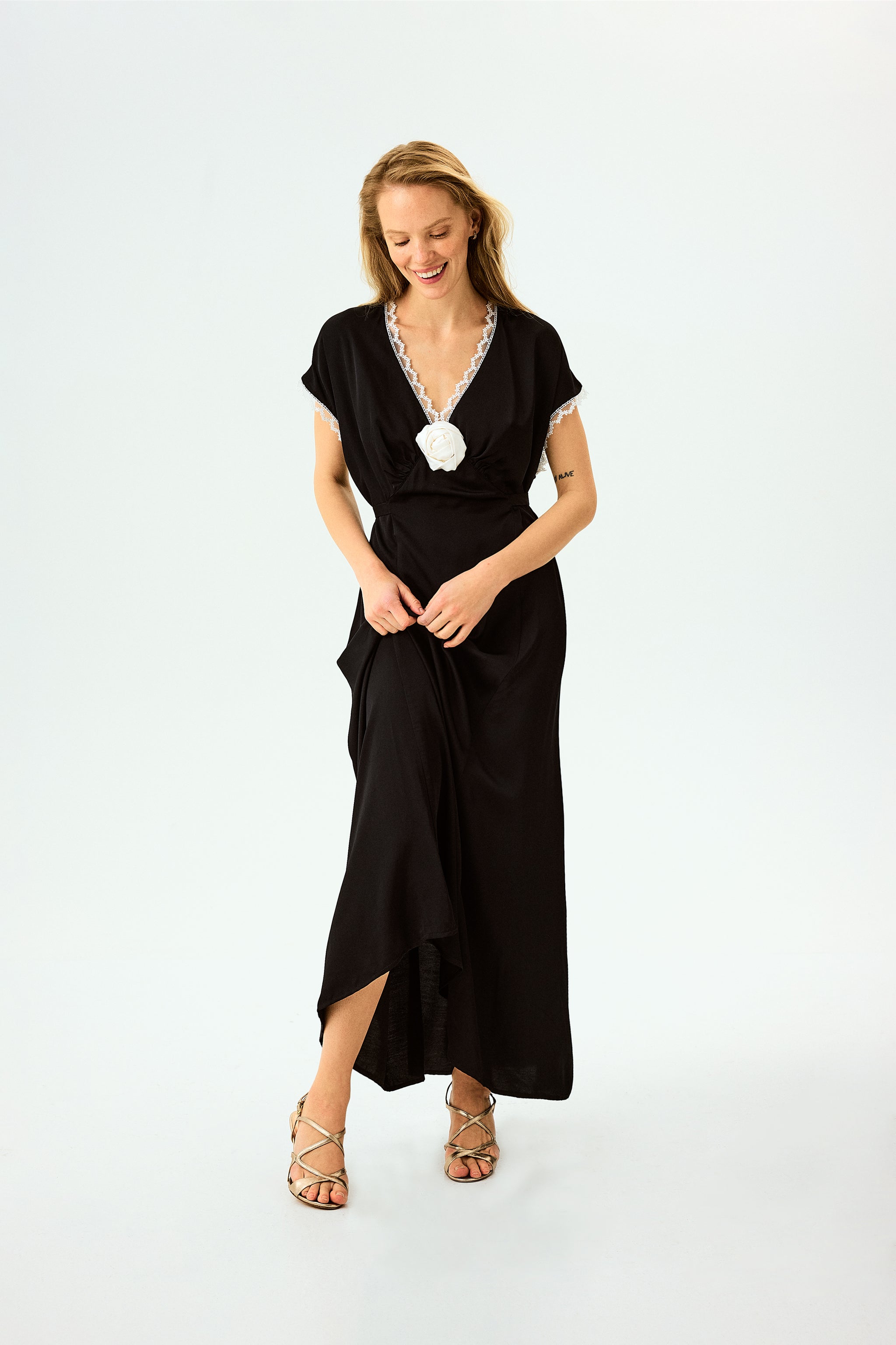 The Genus Rosa Satin Dress in Black