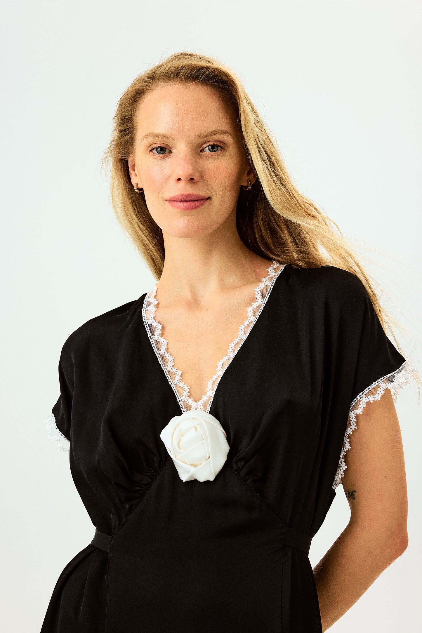 The Genus Rosa Satin Dress in Black