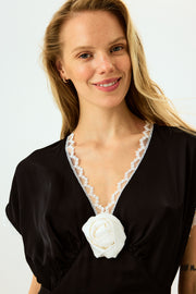 The Genus Rosa Satin Dress in Black