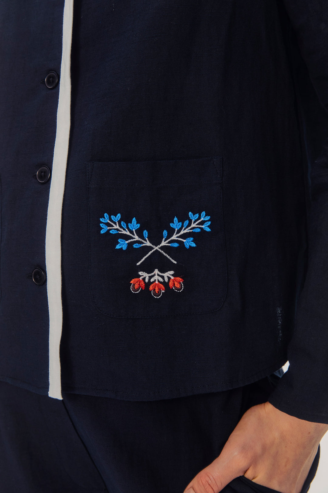 Kotyk Embroidered Cotton-poplin Shirt in Navy