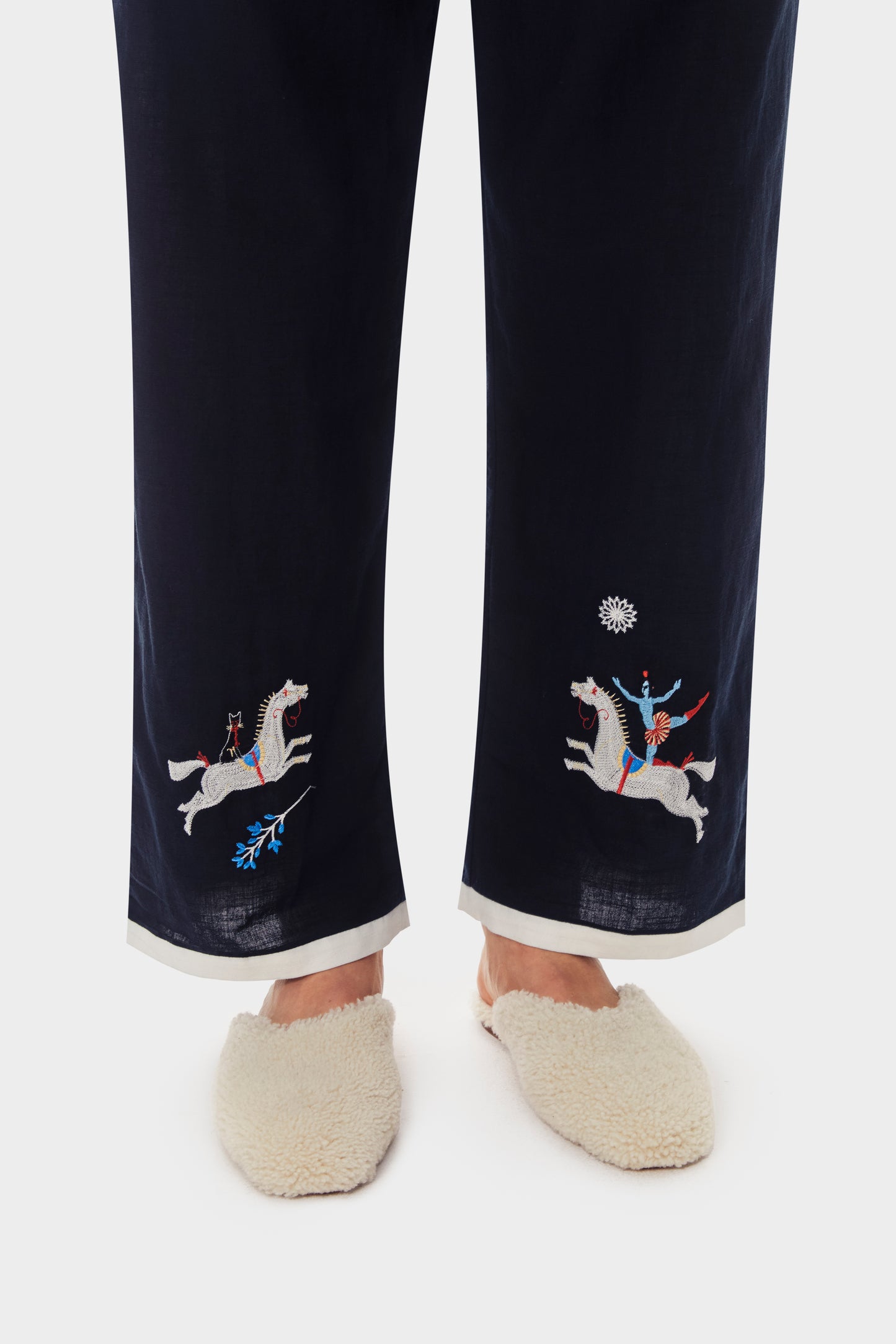 Kotyk Embroidered Cotton-poplin Pants in Navy