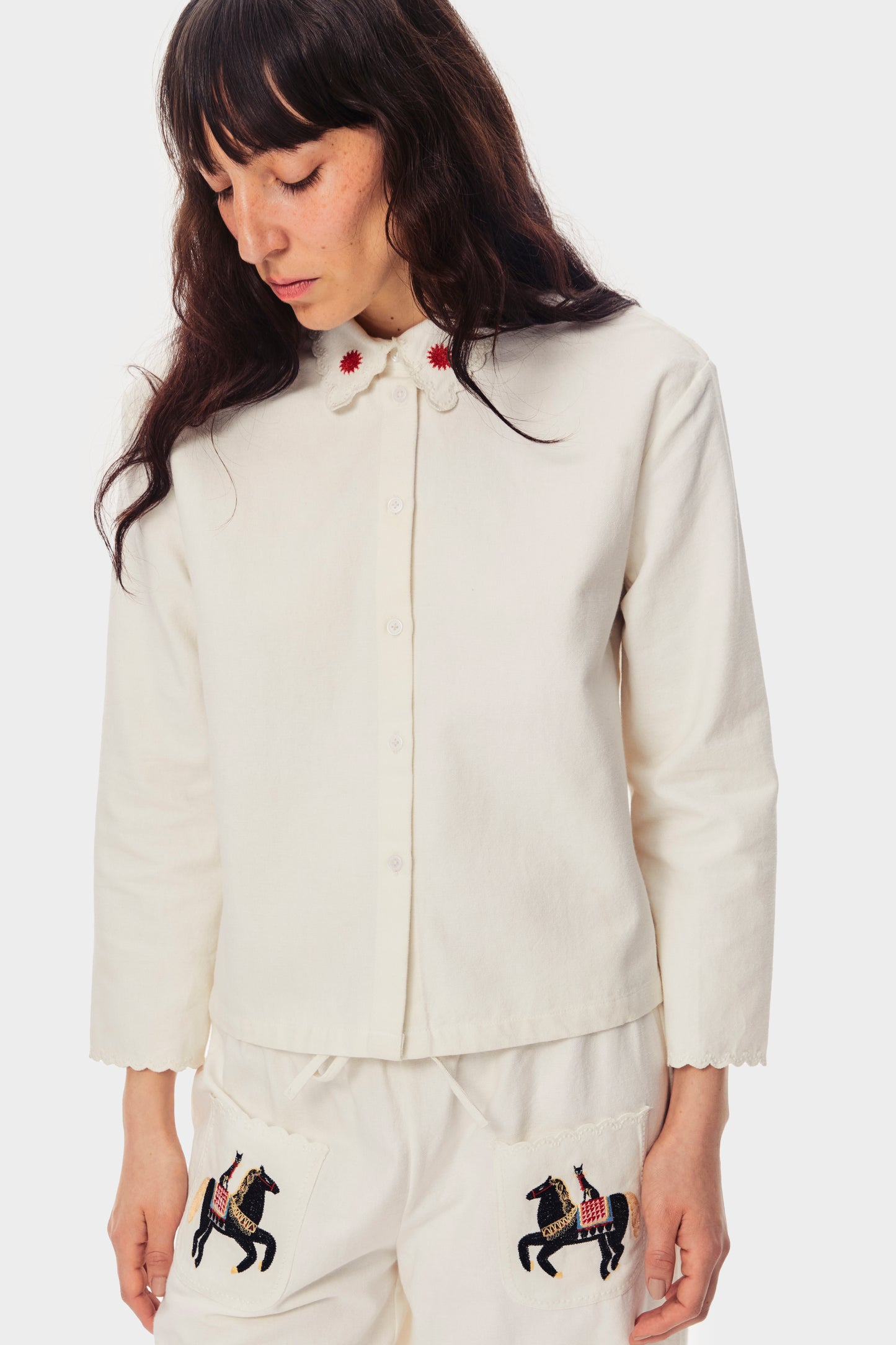 Kotyk Embroidered Cotton Blouse in Off-white