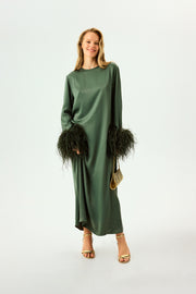 Suzi Maxi Dress with Detachable Feathers in Green