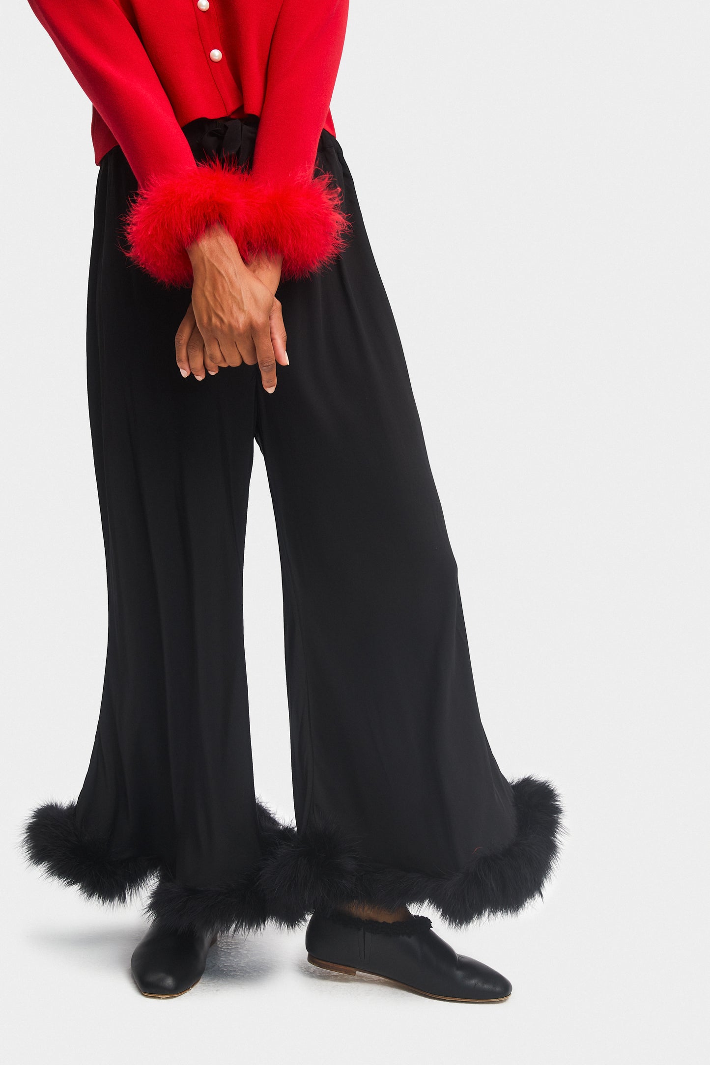 Boudoir Pants with Feathers in Black