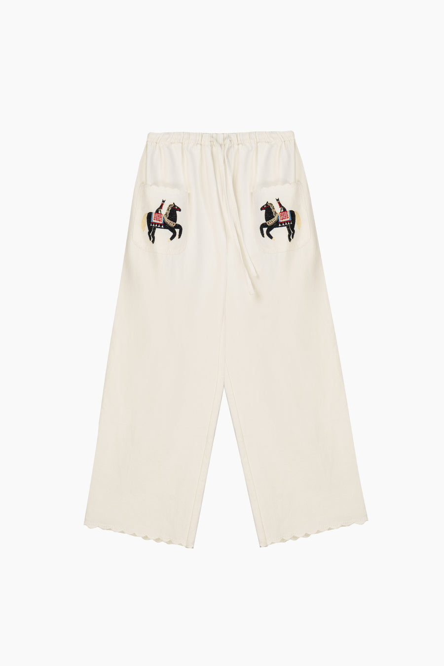 Kotyk Embroidered Cotton Pants in Off-white