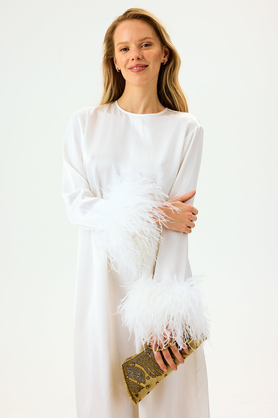 Suzi Maxi Dress With Detachable Feathers in White