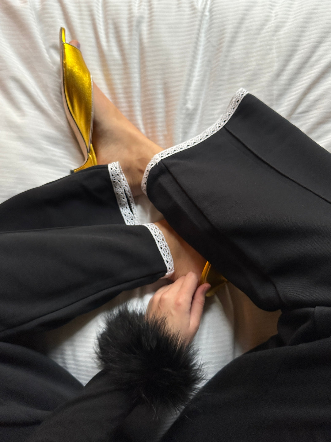 Relaxed Stretch-cotton Jersey Pants with Lace in Black