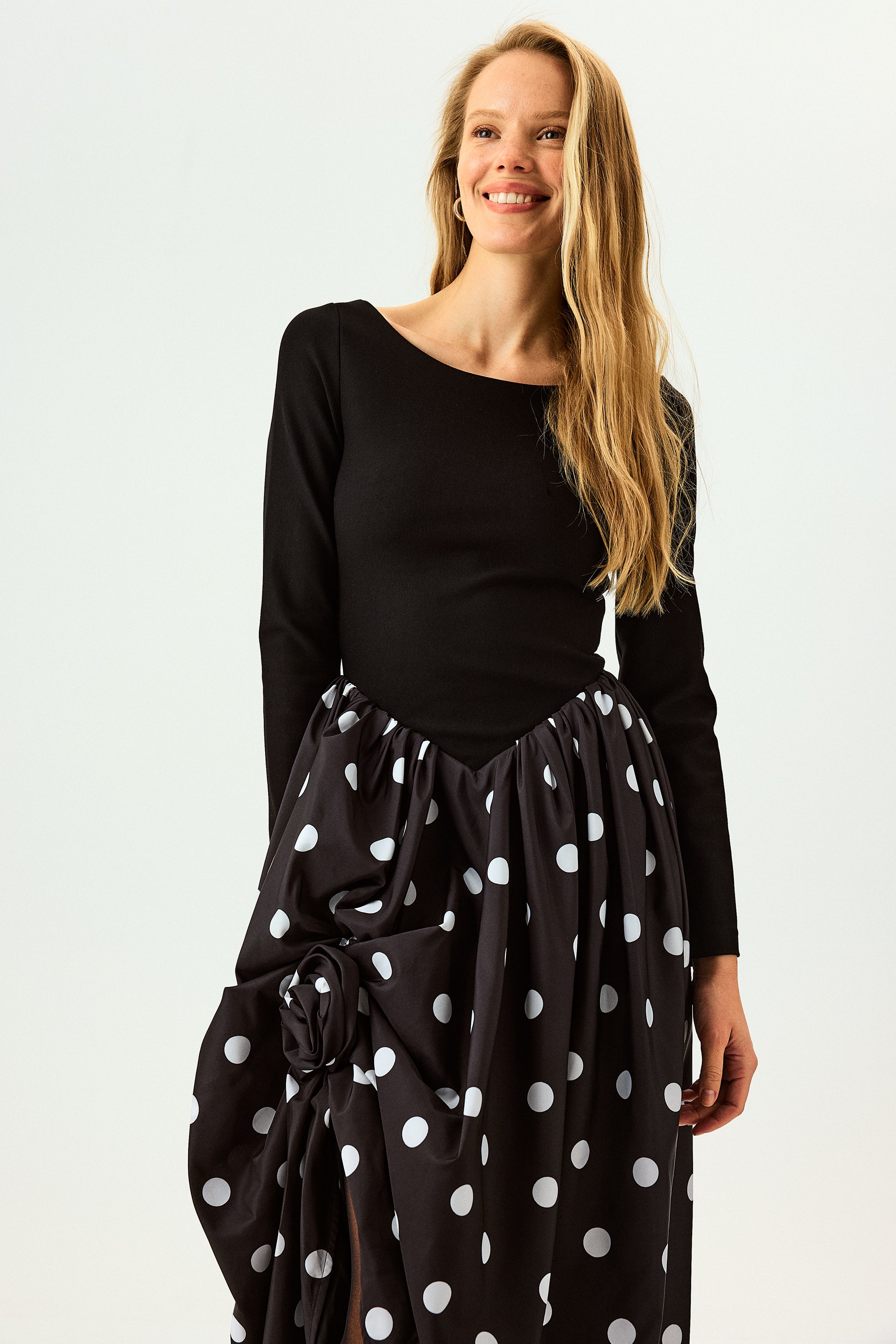 Aurora Maxi Dress in Black Polka Dot