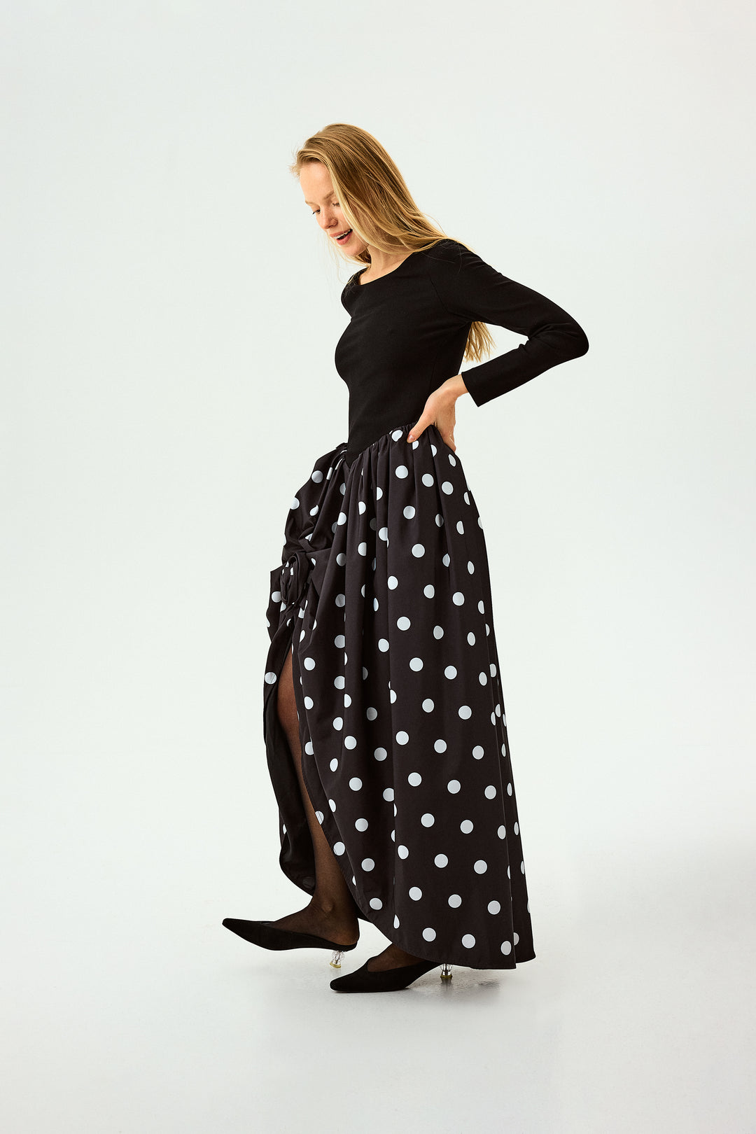 Aurora Maxi Dress in Black Polka Dot