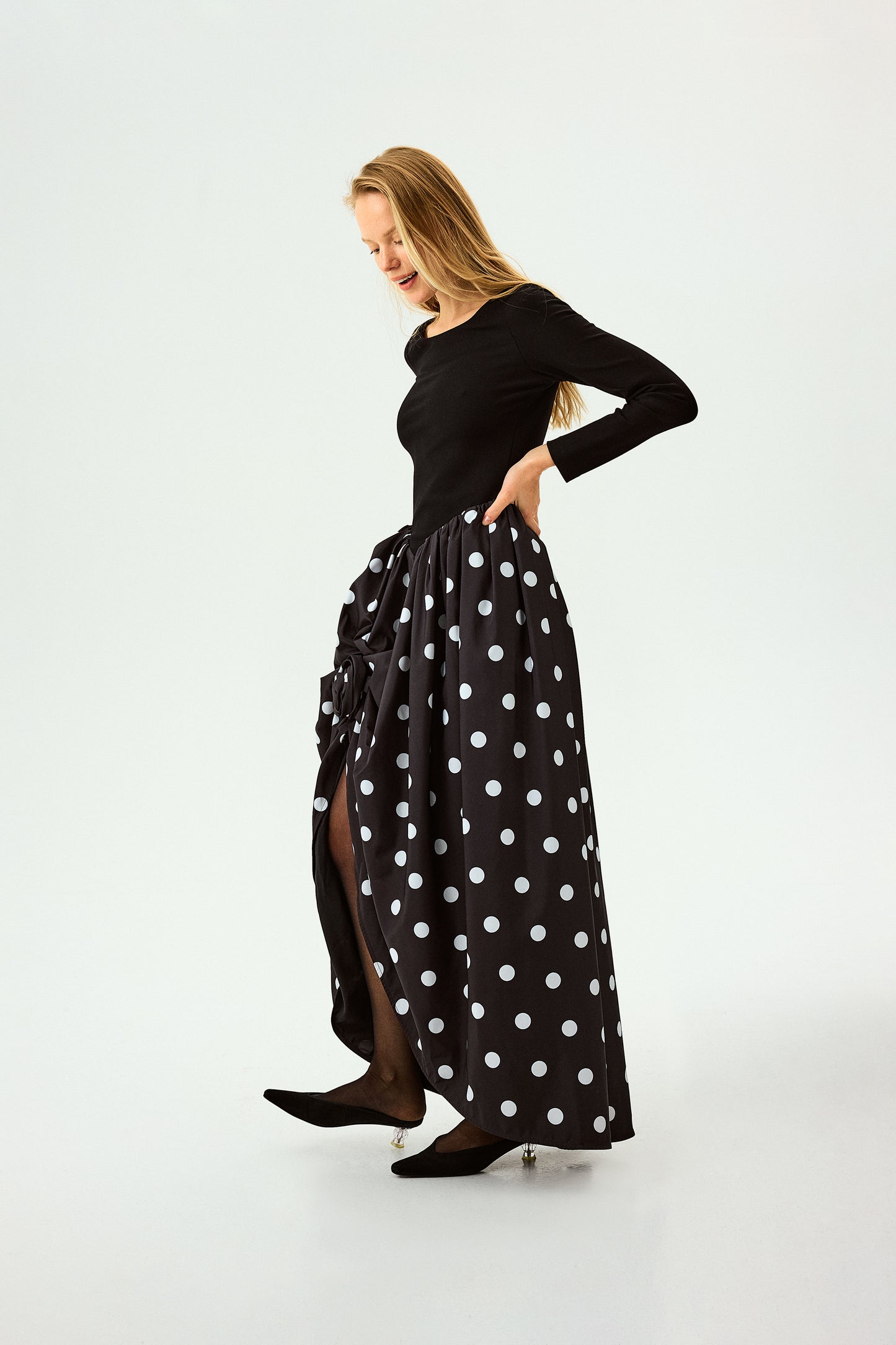 Aurora Maxi Dress in Black Polka Dot