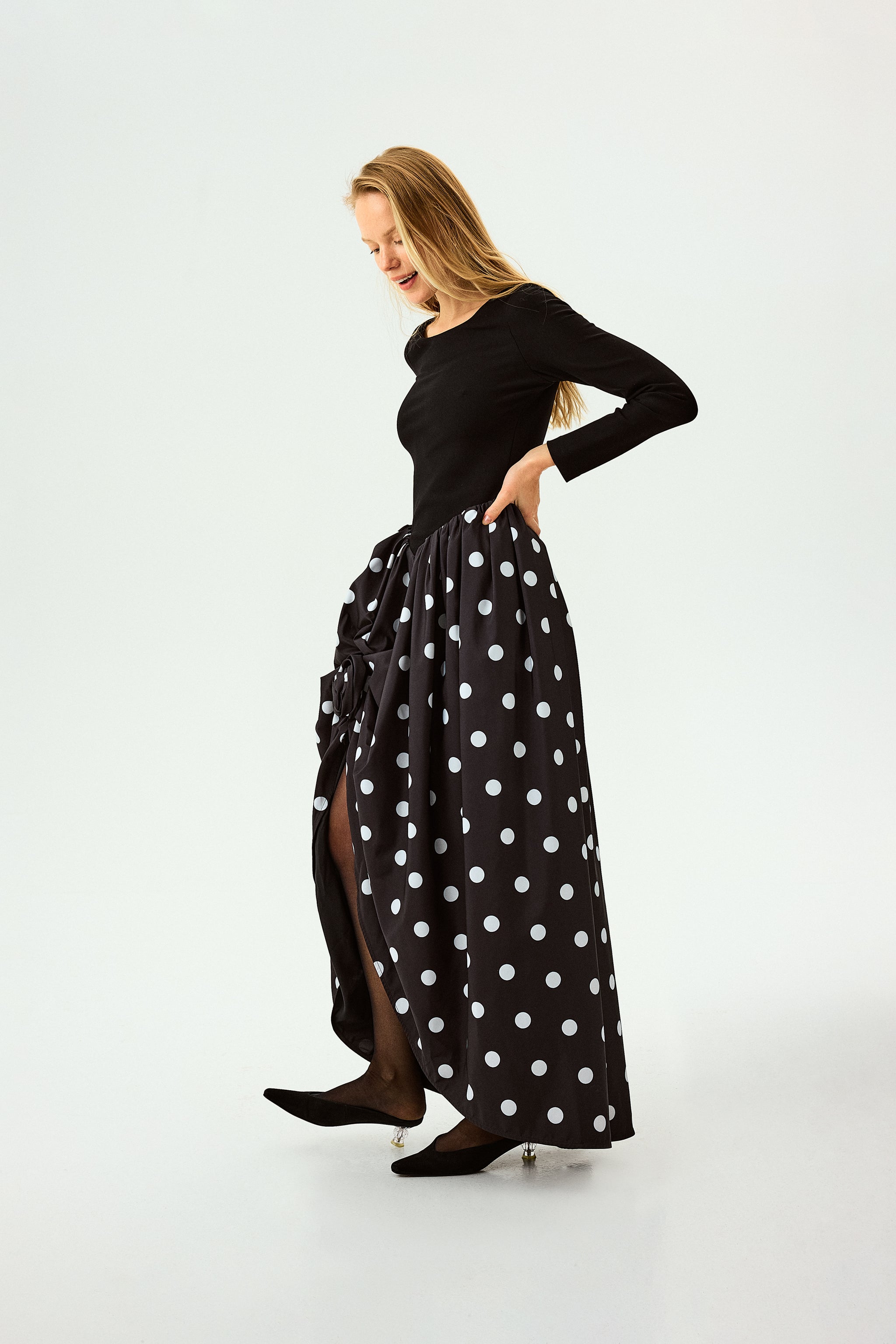 Aurora Maxi Dress in Black Polka Dot