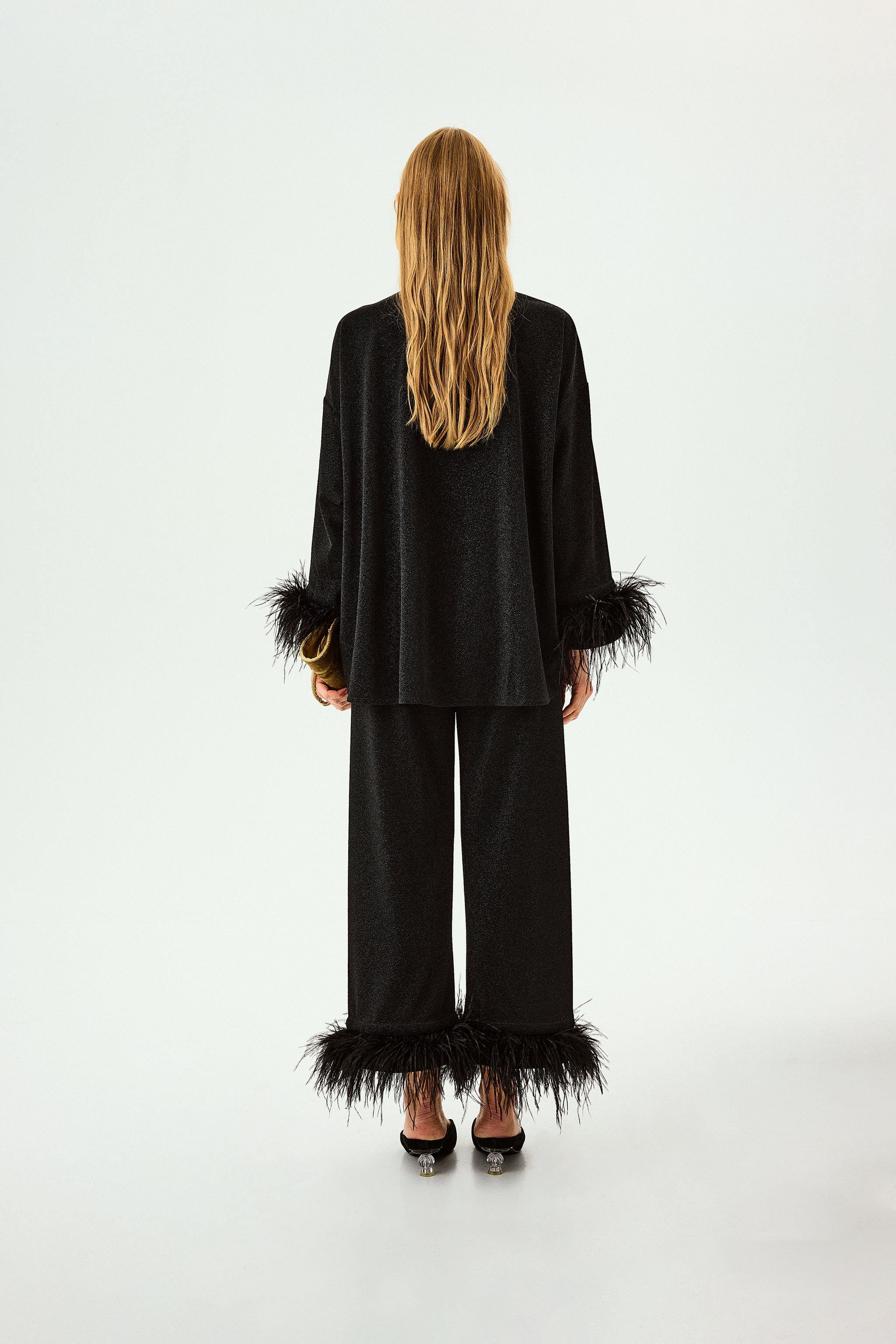 Cosmos Oversized Metallic Jersey Pajama Set in Black