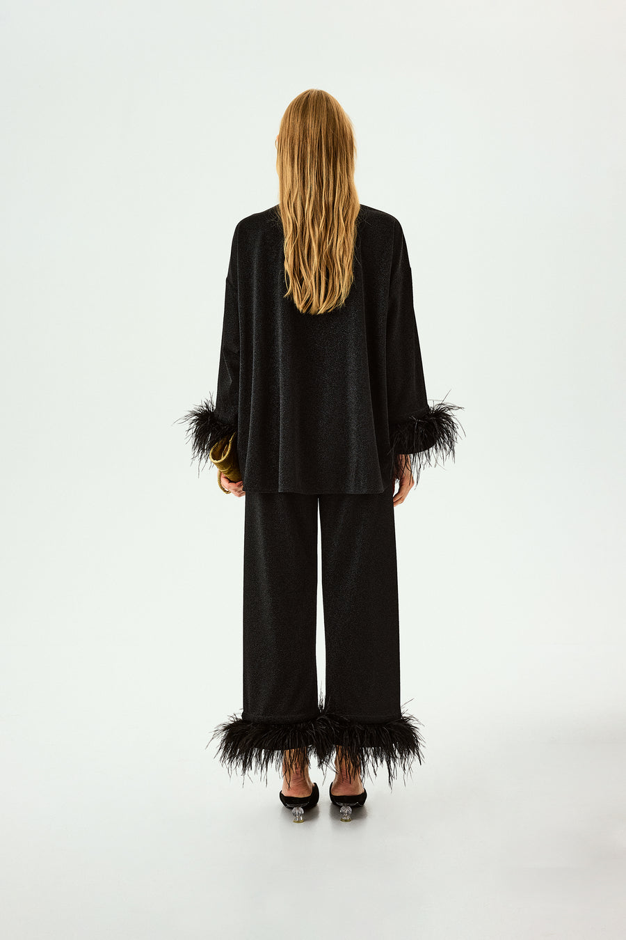 Cosmos Oversized Metallic Jersey Pajama Set in Black