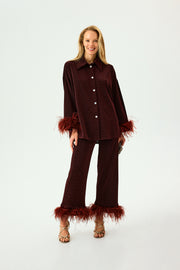 Cosmos Oversized Lurex Pajama Set in Burgundy