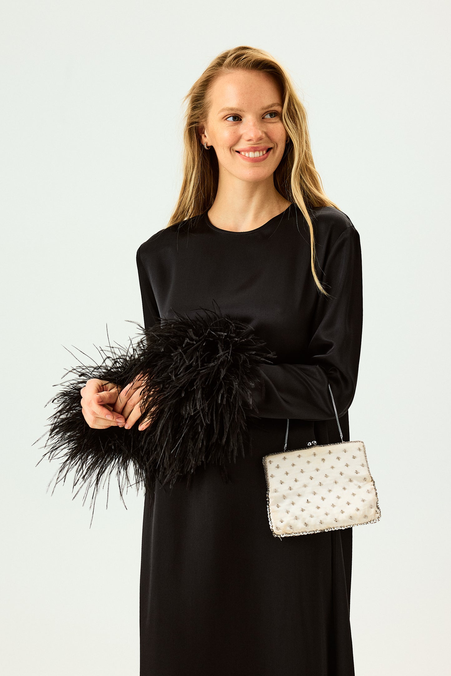 Suzi Maxi Dress with Detachable Feathers in Black