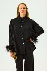 Cosmos Oversized Metallic Jersey Pajama Set in Black