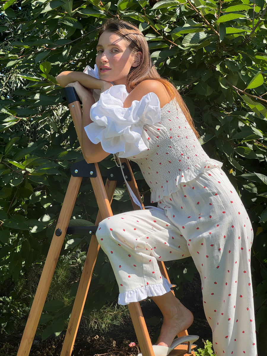 Puff Linen Lounge Pants in Strawberries