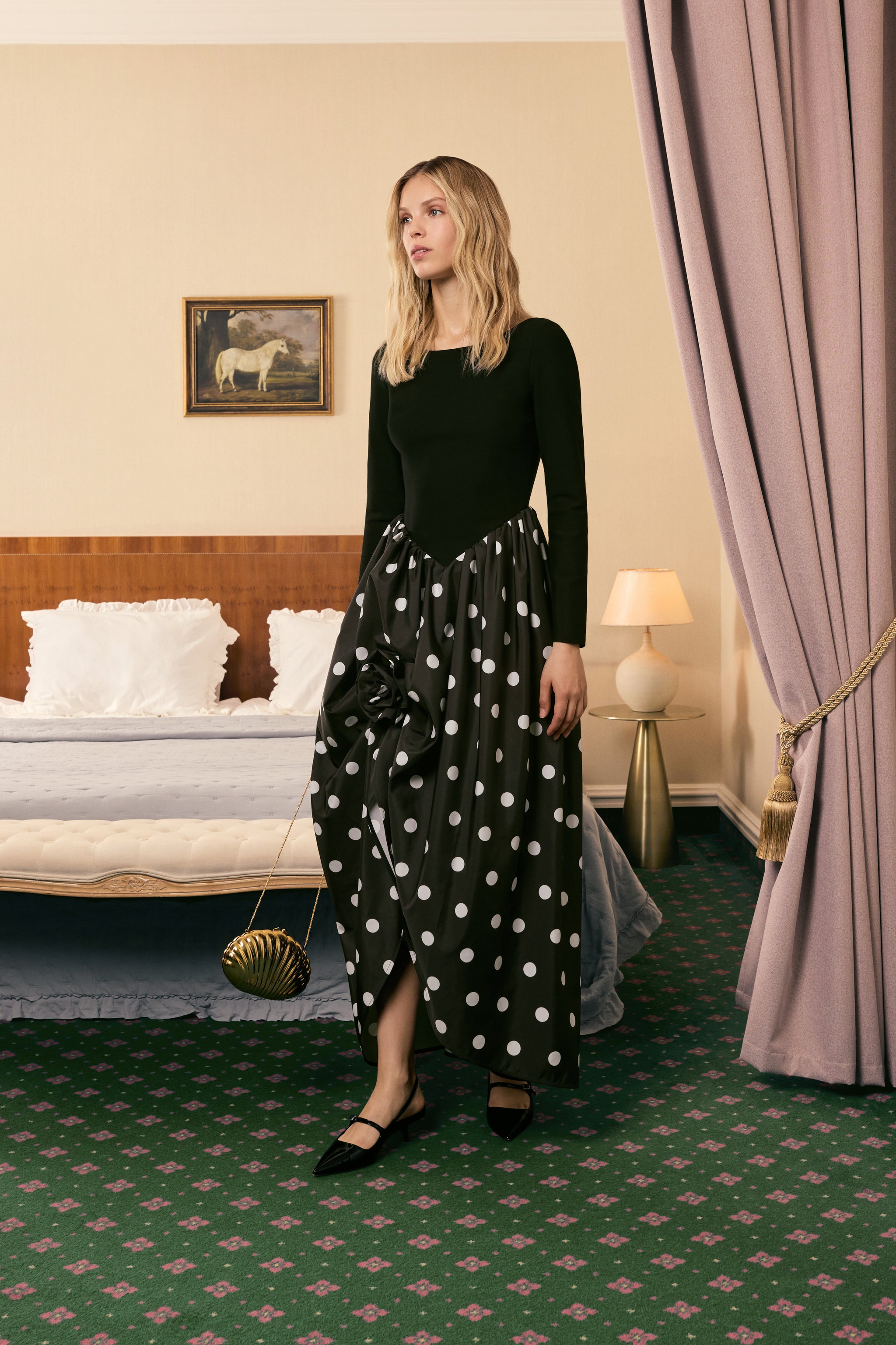 Aurora Maxi Dress in Black Polka Dot
