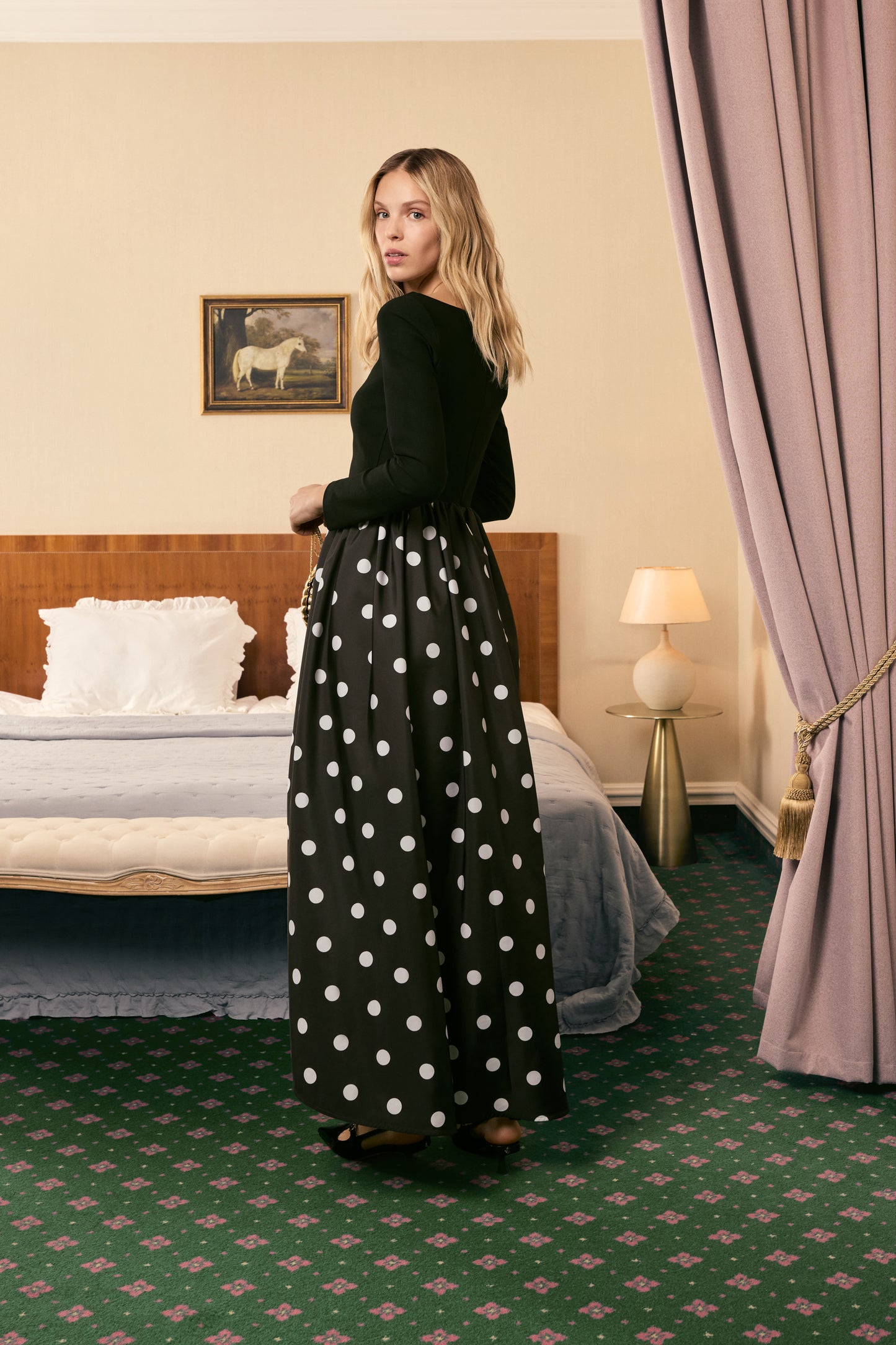 Aurora Maxi Dress in Black Polka Dot
