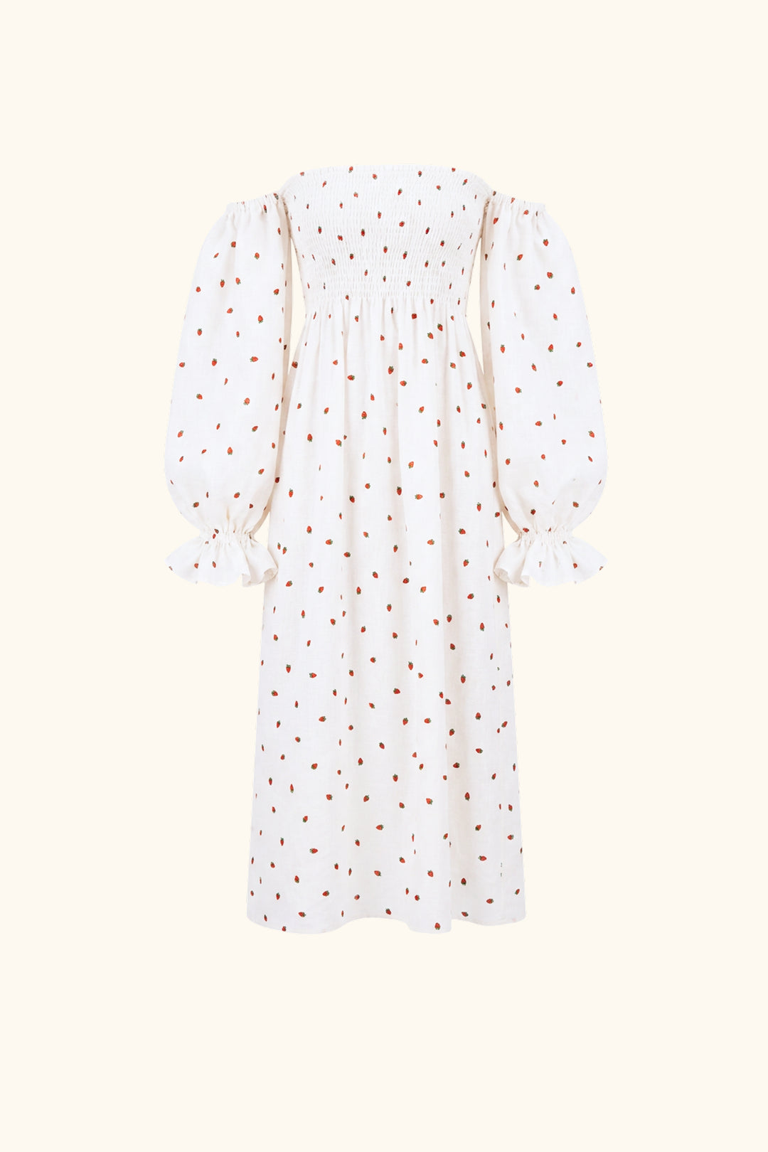 Atlanta Linen Dress with Hair Ribbon in Strawberries