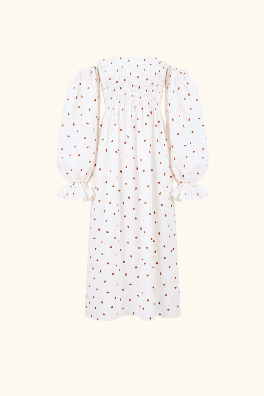 Atlanta Linen Dress with Hair Ribbon in Strawberries