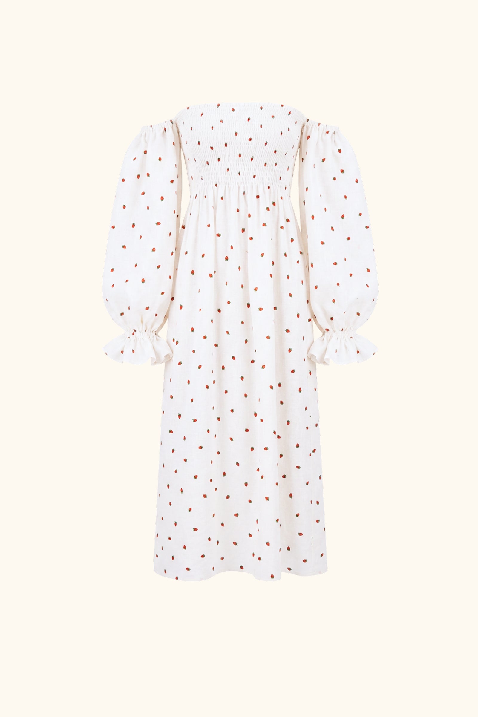 Atlanta Linen Dress with Hair Ribbon in Strawberries