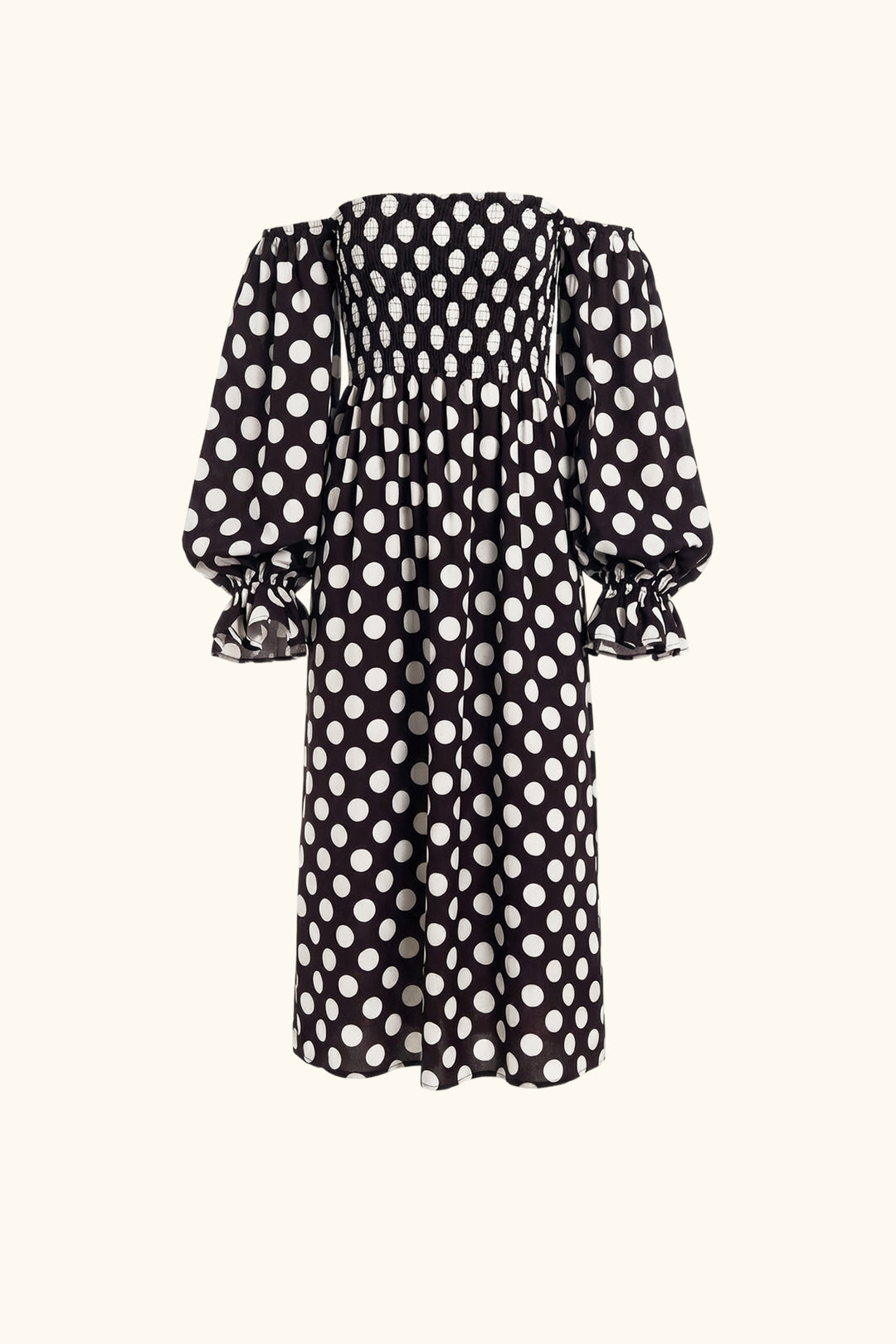 Atlanta Dress with Hair Ribbon in Black and white polka dot