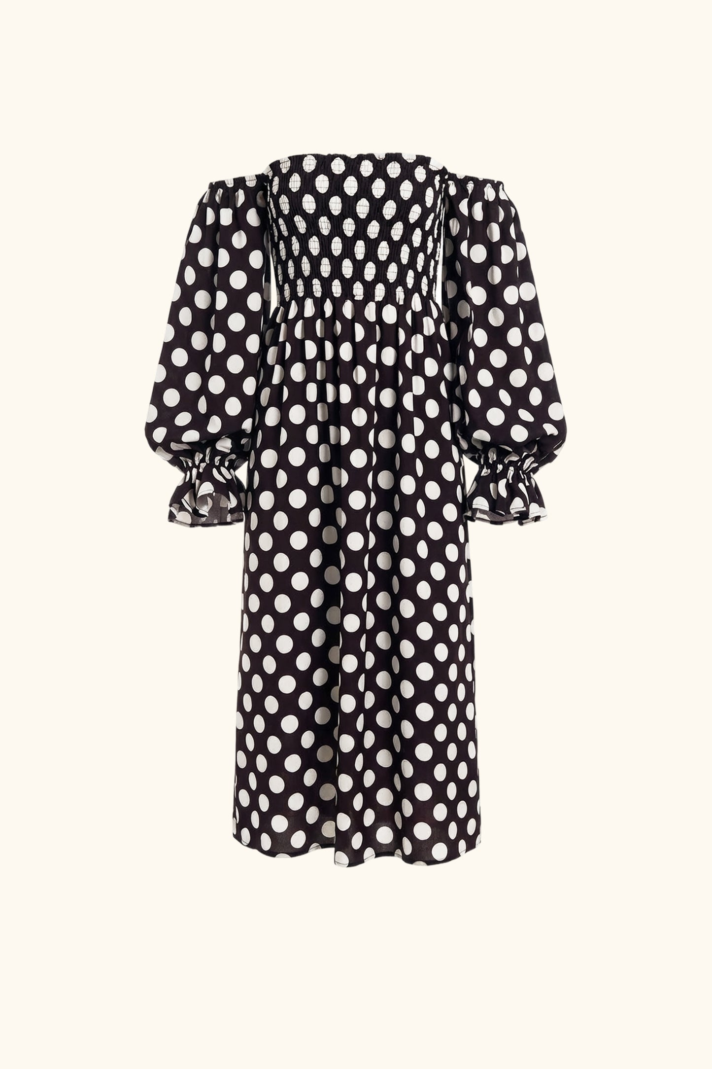 Atlanta Dress with Hair Ribbon in Black and white polka dot