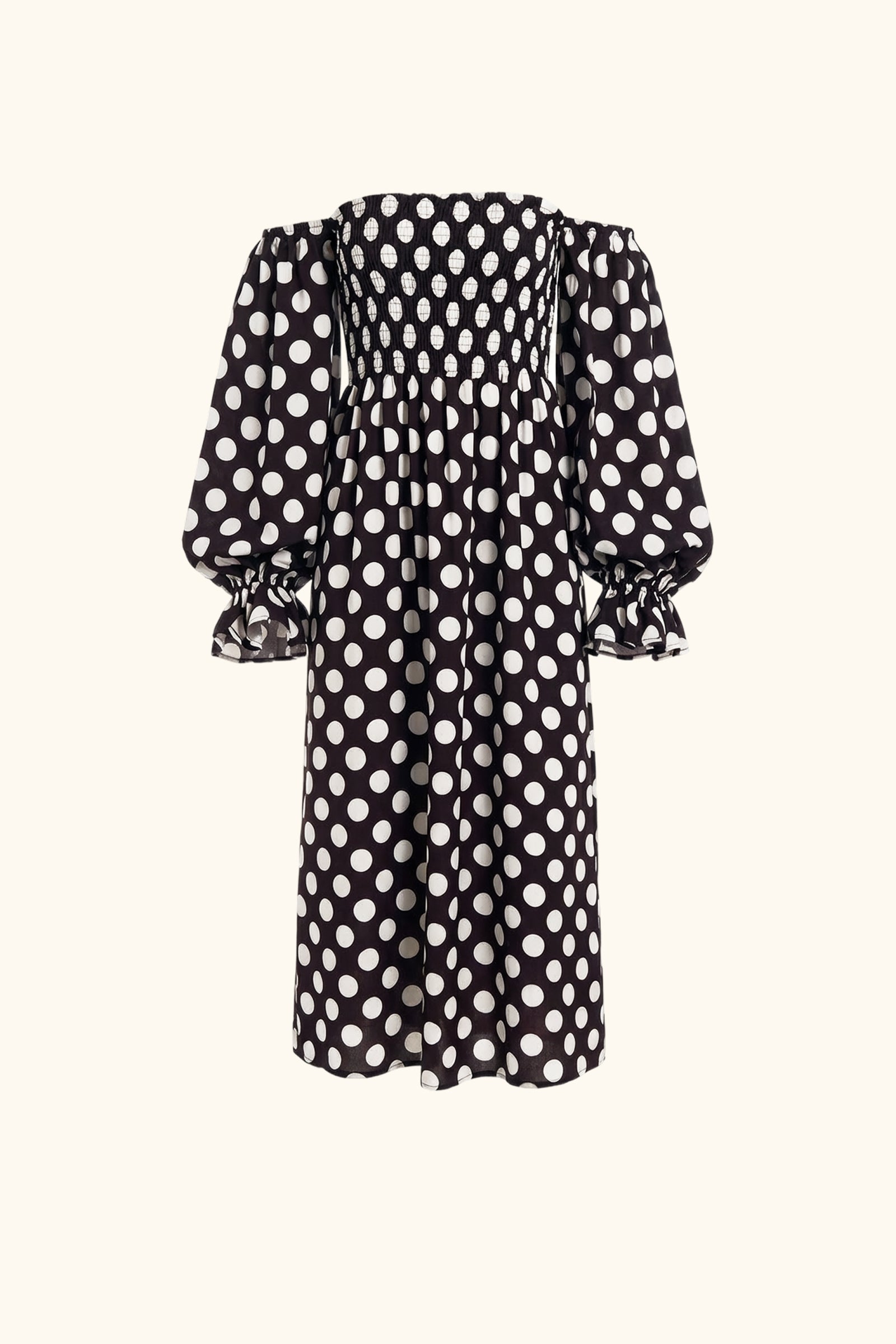 Atlanta Dress with Hair Ribbon in Black and white polka dot