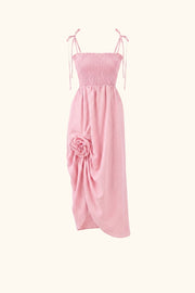 Atlanta Linen Strap Dress with Rose in pink