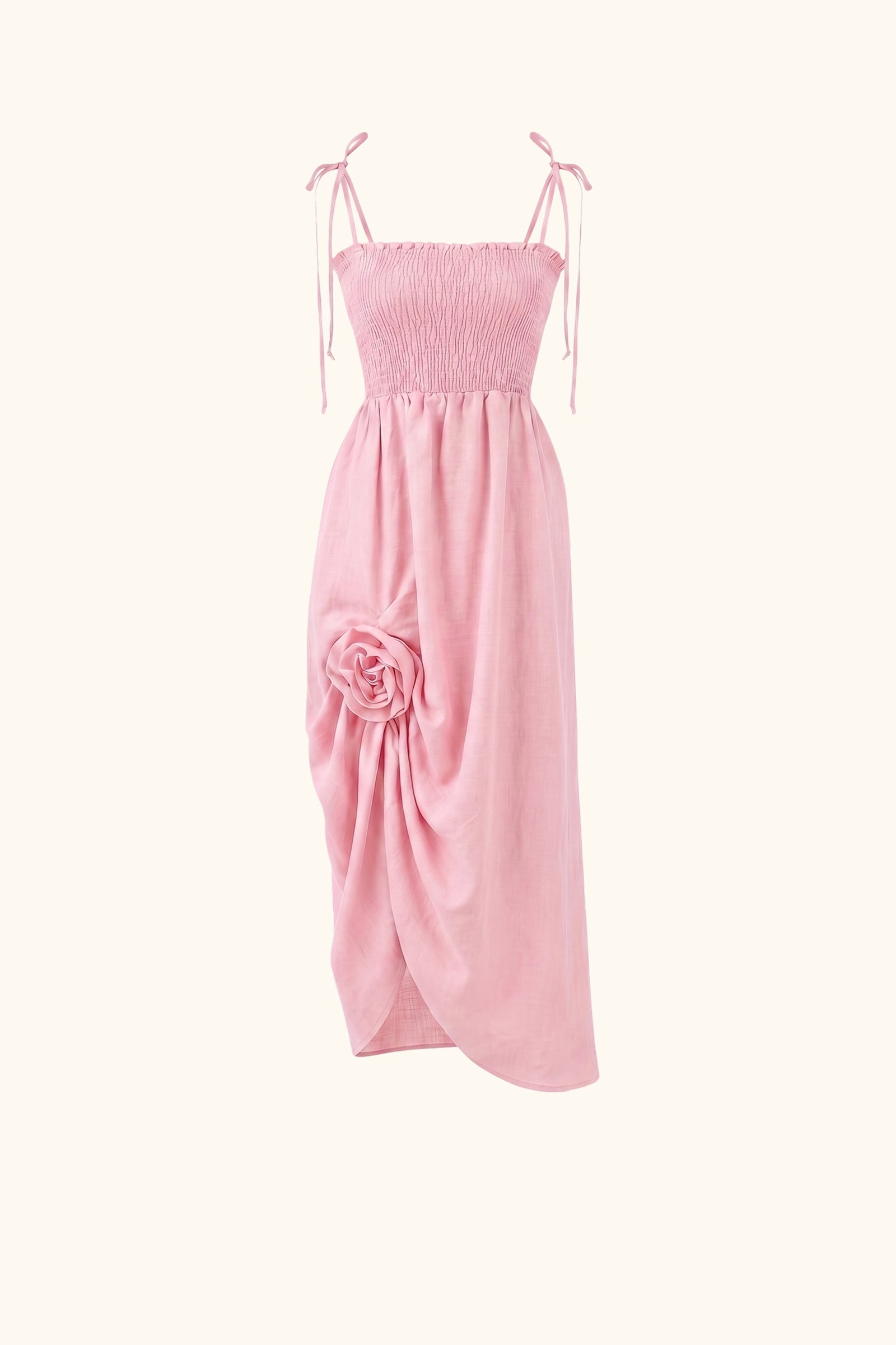 Atlanta Linen Strap Dress with Rose in pink
