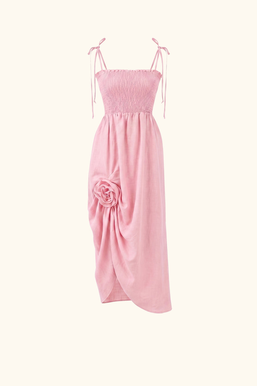 Atlanta Linen Strap Dress with Rose in pink