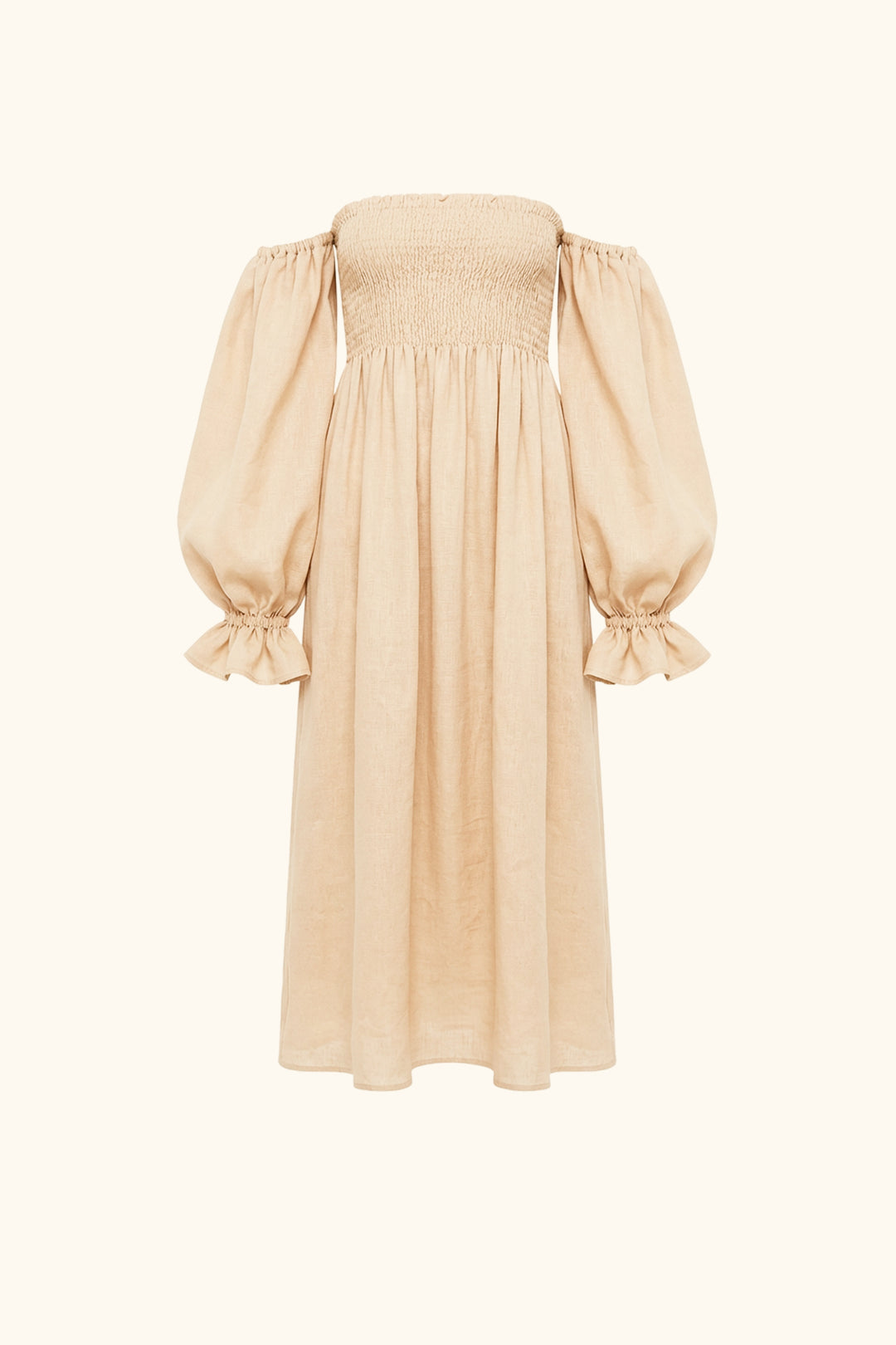 Atlanta Linen Dress with Hair Ribbon in Beige
