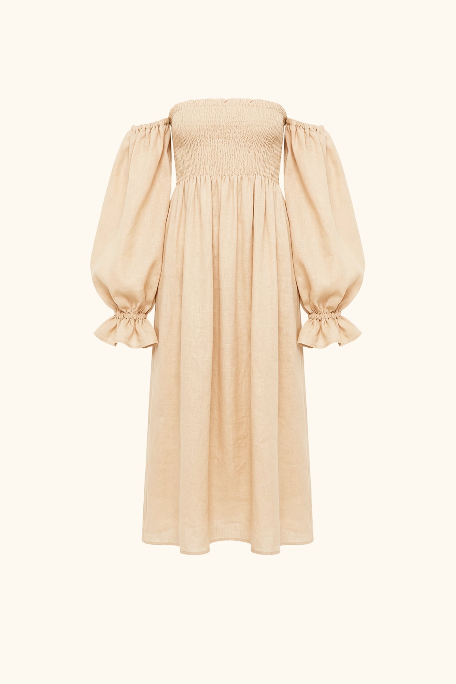 Atlanta Linen Dress with Hair Ribbon in Beige