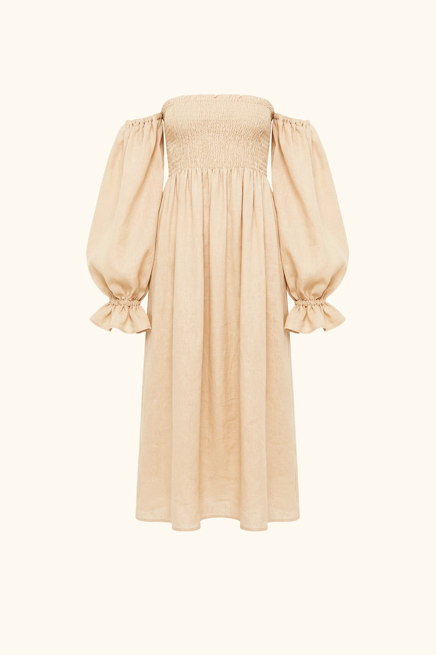 Atlanta Linen Dress with Hair Ribbon in Beige