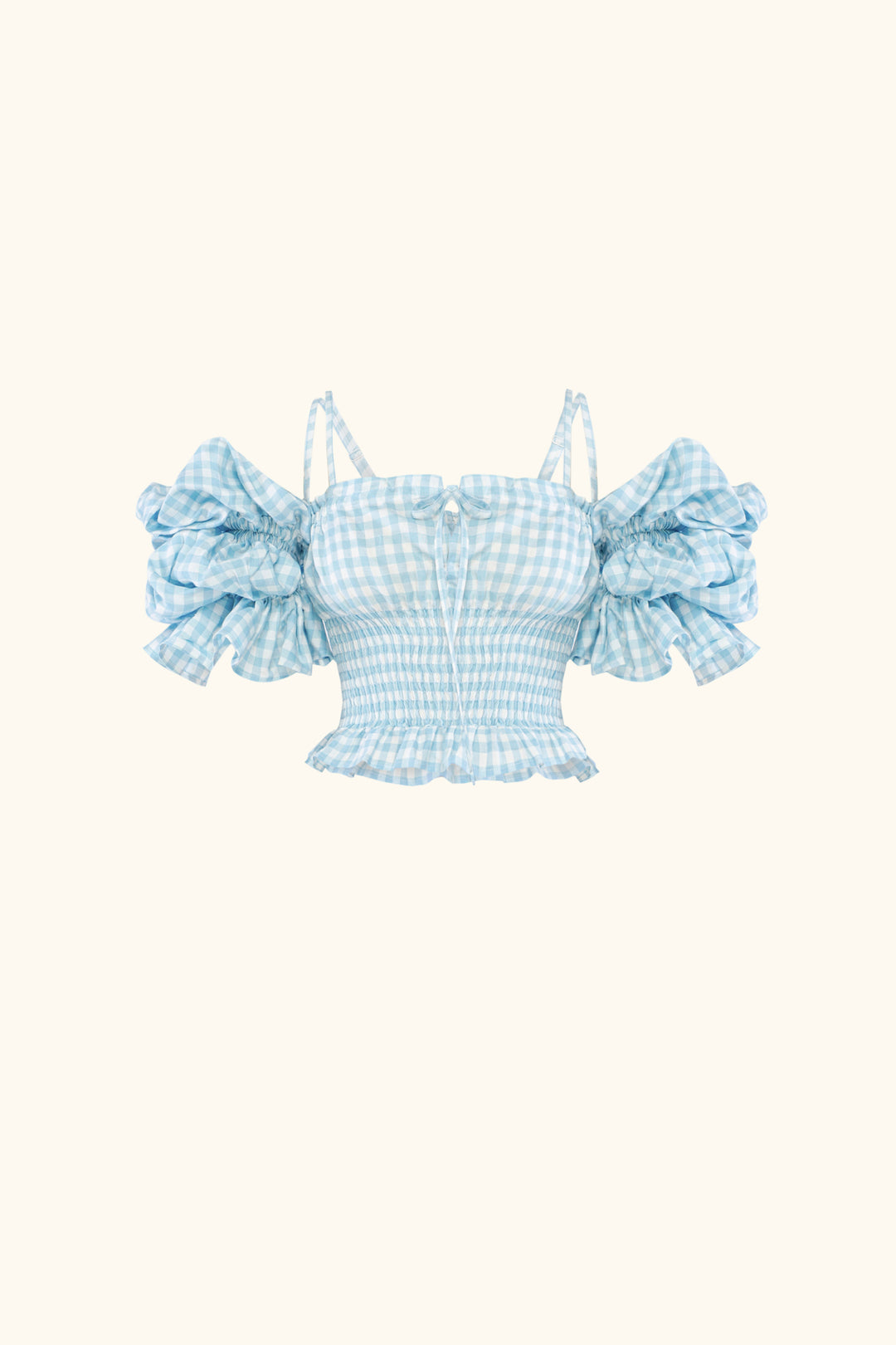 Arle Ruffled Linen Top in Blue Vichy