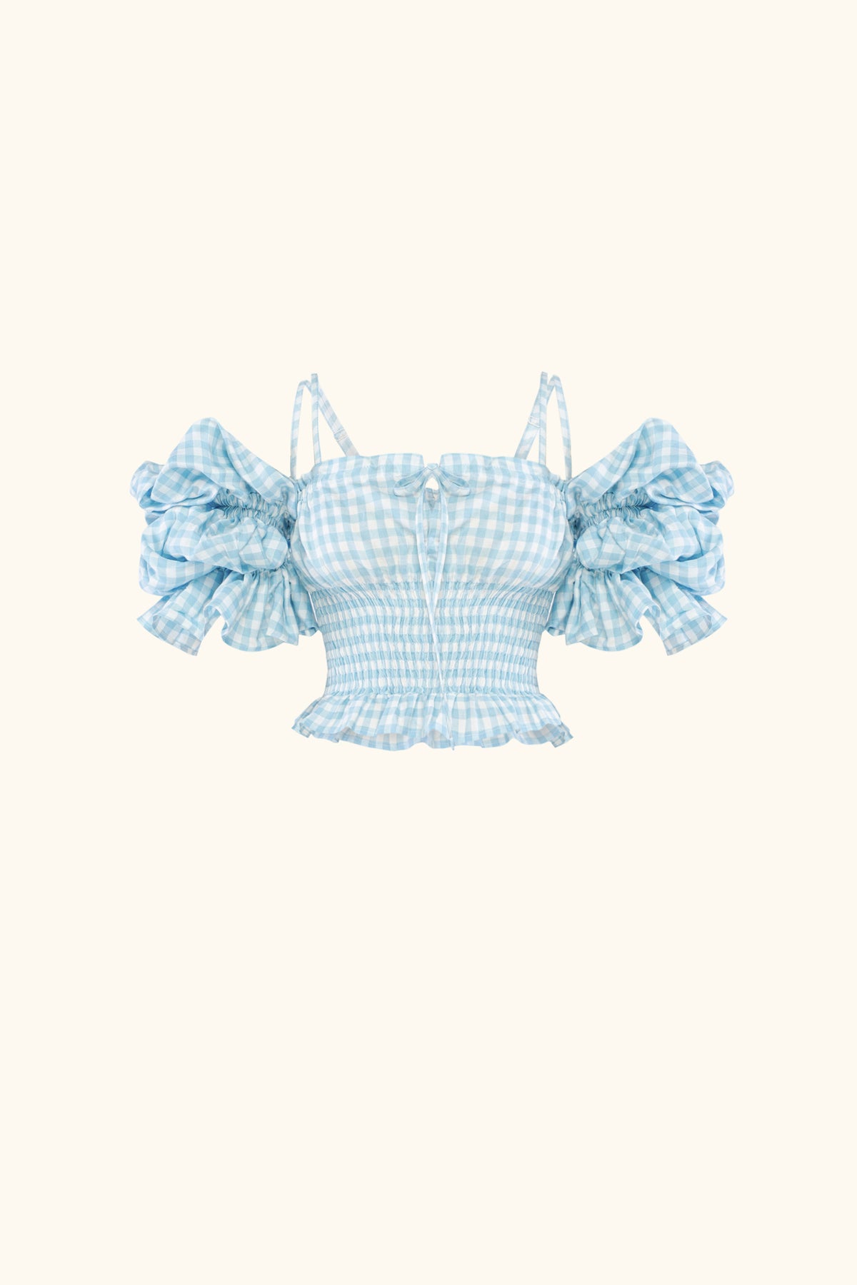Arle Ruffled Linen Top in Blue Vichy