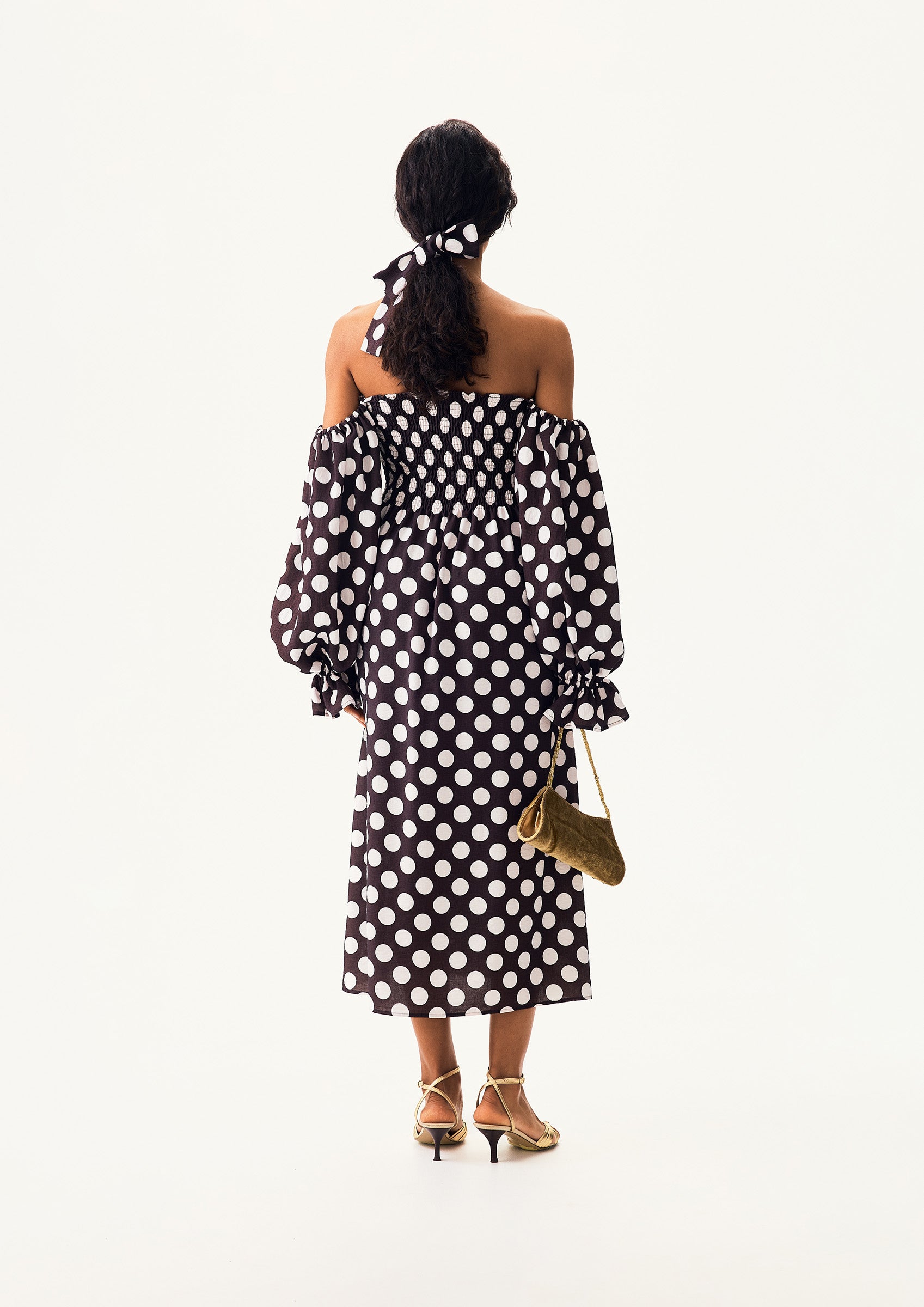 Atlanta Dress with Hair Ribbon in Black and white polka dot