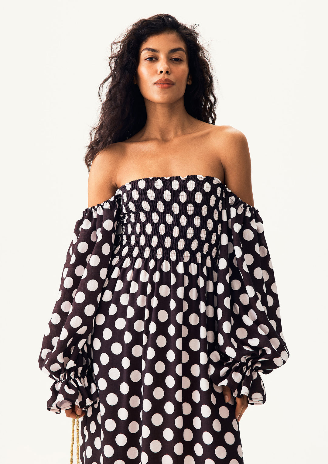 Atlanta Dress with Hair Ribbon in Black and white polka dot