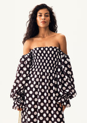 Atlanta Dress with Hair Ribbon in Black and white polka dot